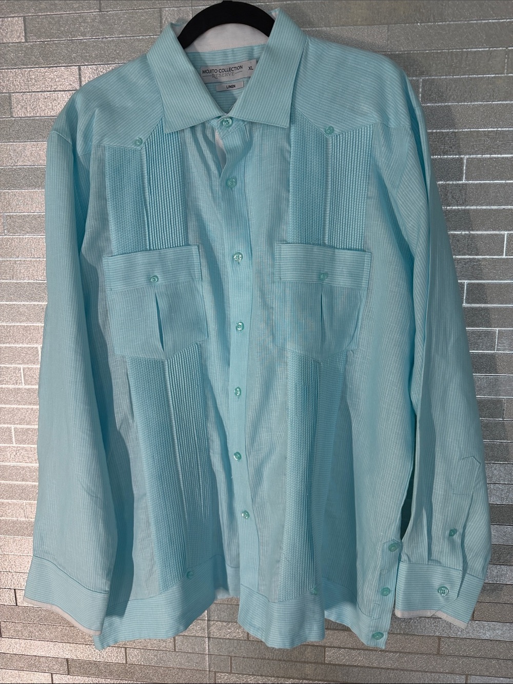 Mojito Collection Reserve Stripped Linen  Men's Blue Dress Shirt Guayabera XL